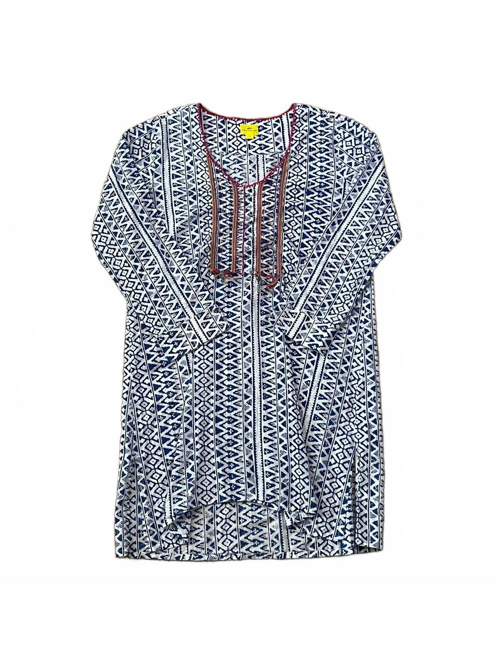 Roberta Roller Rabbit Tunic Dress Blue Printed Long Sleeve Size Small